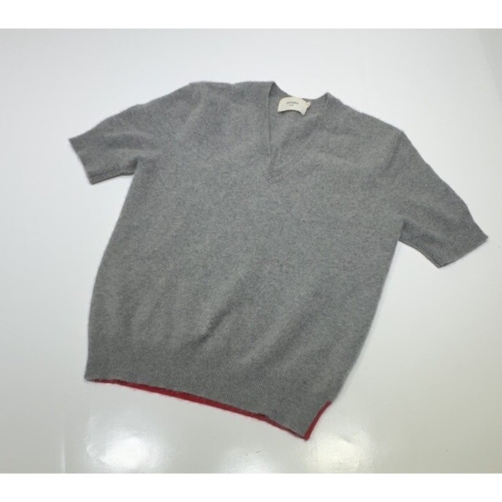 Bassike Womens Pullover Short Sleeve V Neck Cashmere Sweater Gray Size 0